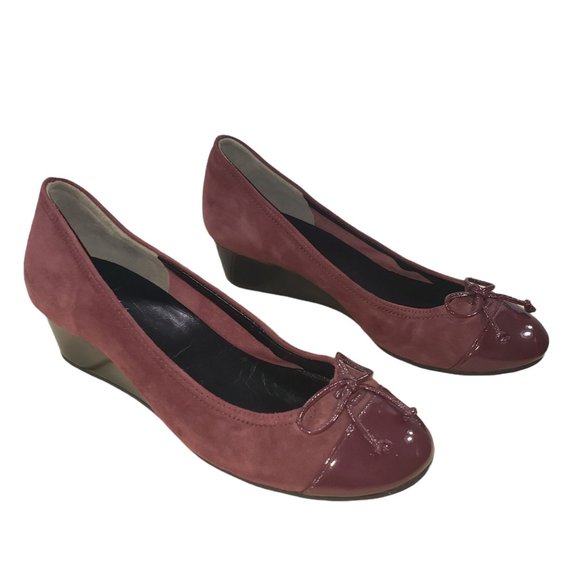 Cole Haan Air Tali Suede Wedges 6.5 Women Shoes Cranberry Leather Patent Toe NEW